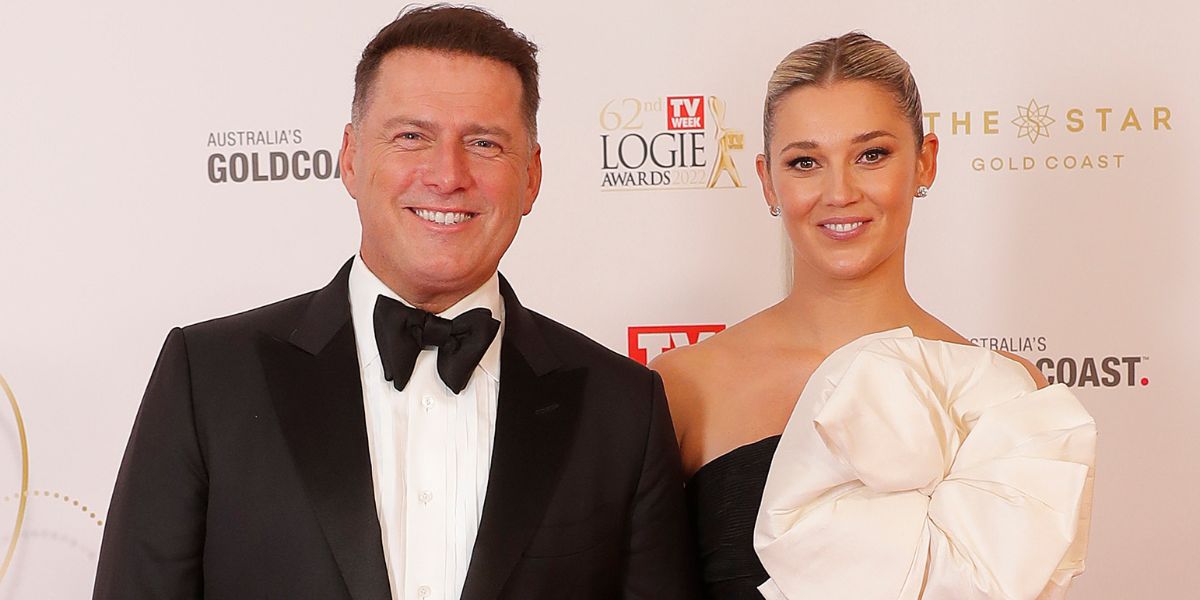 Karl Stefanovic and Jasmine Yarbrough during the 62nd TV Week Logie Awards at the Gold Coast Convention and Exhibition Centre on the Gold Coast, Sunday, June 19, 2022. (AAP Image/Regi Varghese)